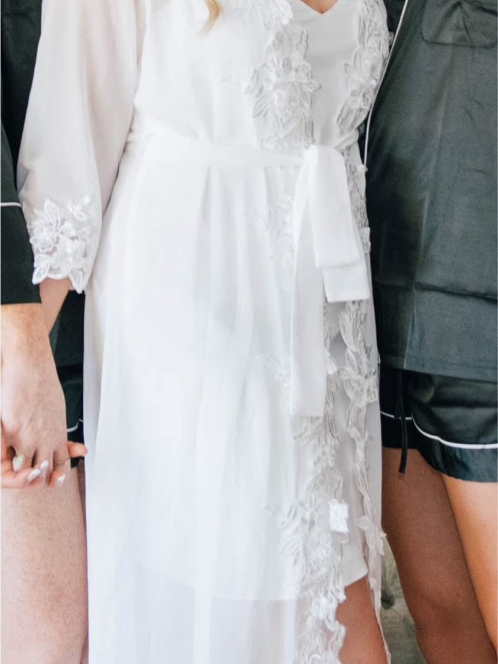 iris White Sheer Lace-Trim Bridal Robe with Tie